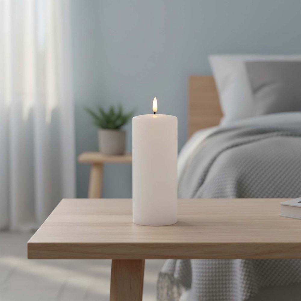 Led Bloklys 17,5cm Høj, Smelte Look, Flammeeffekt ø7,5cm, 17,5cm Høj, Virker M. Fjernbetj, Timer, ægte Stearin fra Ledlife