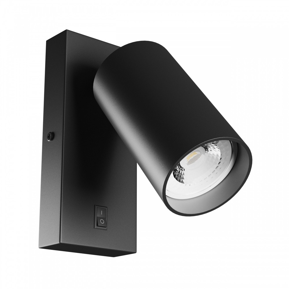 Gu10 Væglampe Med Afbryder Ip20, ø5,5cm, 5,5x10cm, Sort, Rund, Uden Lyskilde fra Spectrum