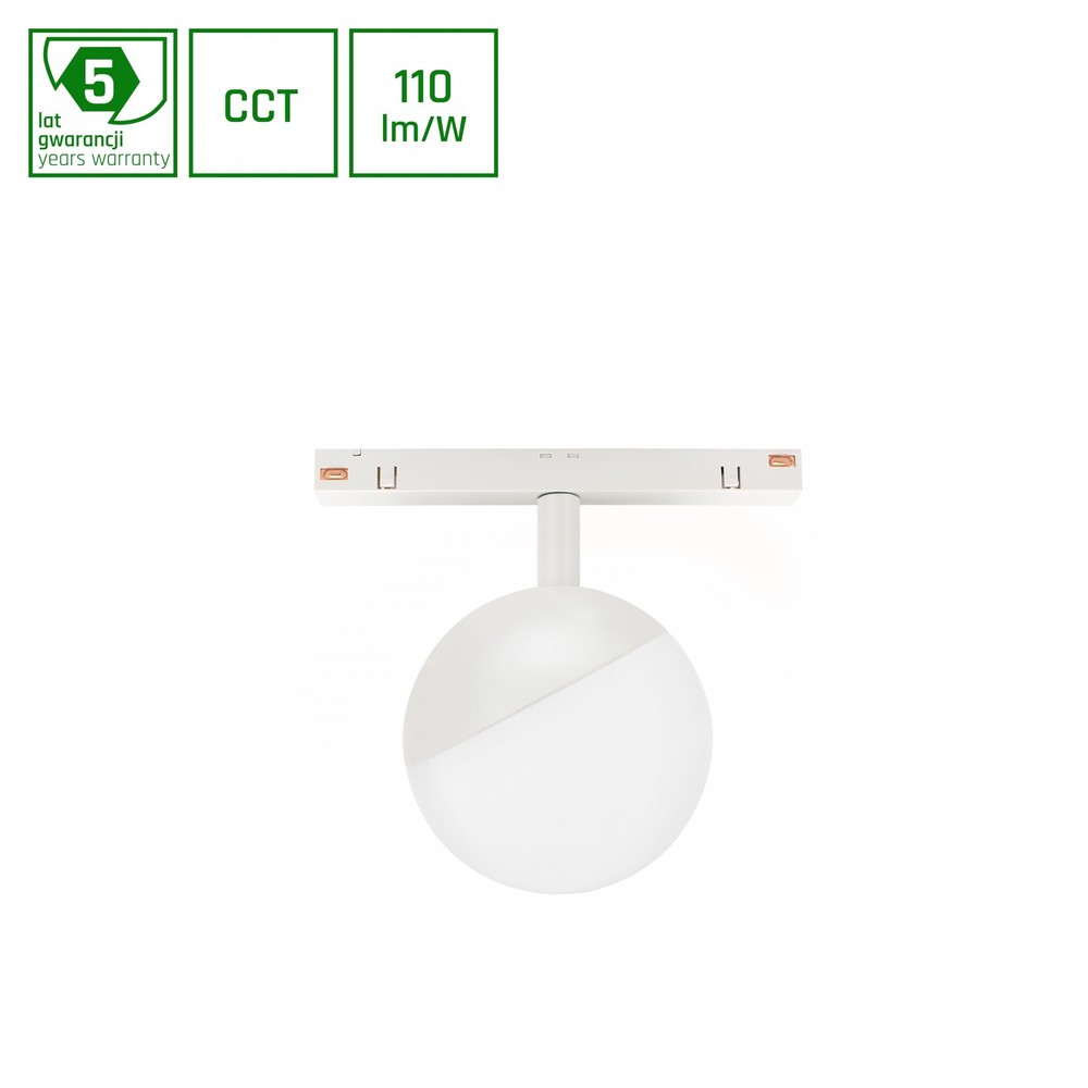 Shift Cct Globe Sphere Skinnelys ø100x130mm, 5w, 165°, Hvid, Cct Switch Dæmpbar : Ikke Dæmpbar, Kulør : Cct (varm Til Kold Hvid) fra Spectrum