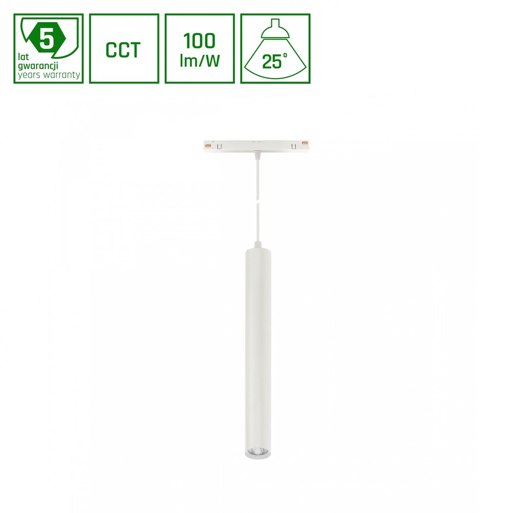 12w System Shift Cct Hangit Skinnespot Til Pendel   48v, Ra90, 25°, Hvid, 5 års Garanti   Dæmpbar : Ikke Dæmpbar, Kulør : Cct (varm Til Kold Hvid) fra Spectrum