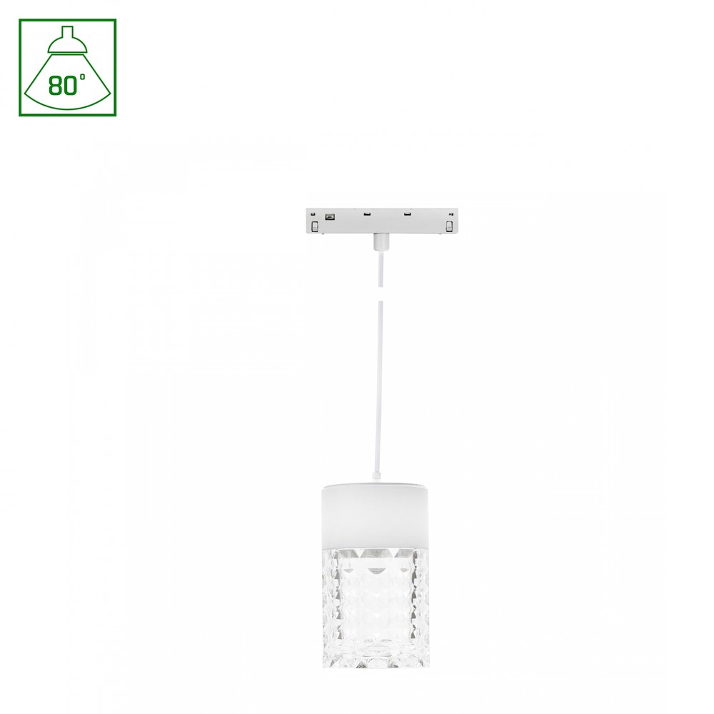 7w System Shift Basic Hangit Cristal Skinnespot, 48v 2700k, 80°, Ip20, 110cm Wireophæng Dæmpbar : Ikke Dæmpbar, Kulør : Varm fra Spectrum