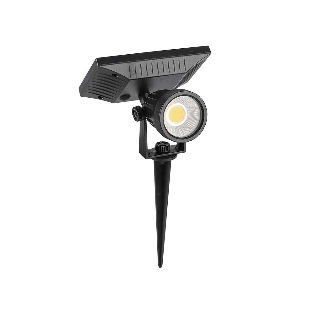 2w Led Solcelle Havespot Med Spyd Ip65, Sort, 3.7v, Skumringssensor, Cob Led, Varm Hvid Kulør : Kold fra V-tac
