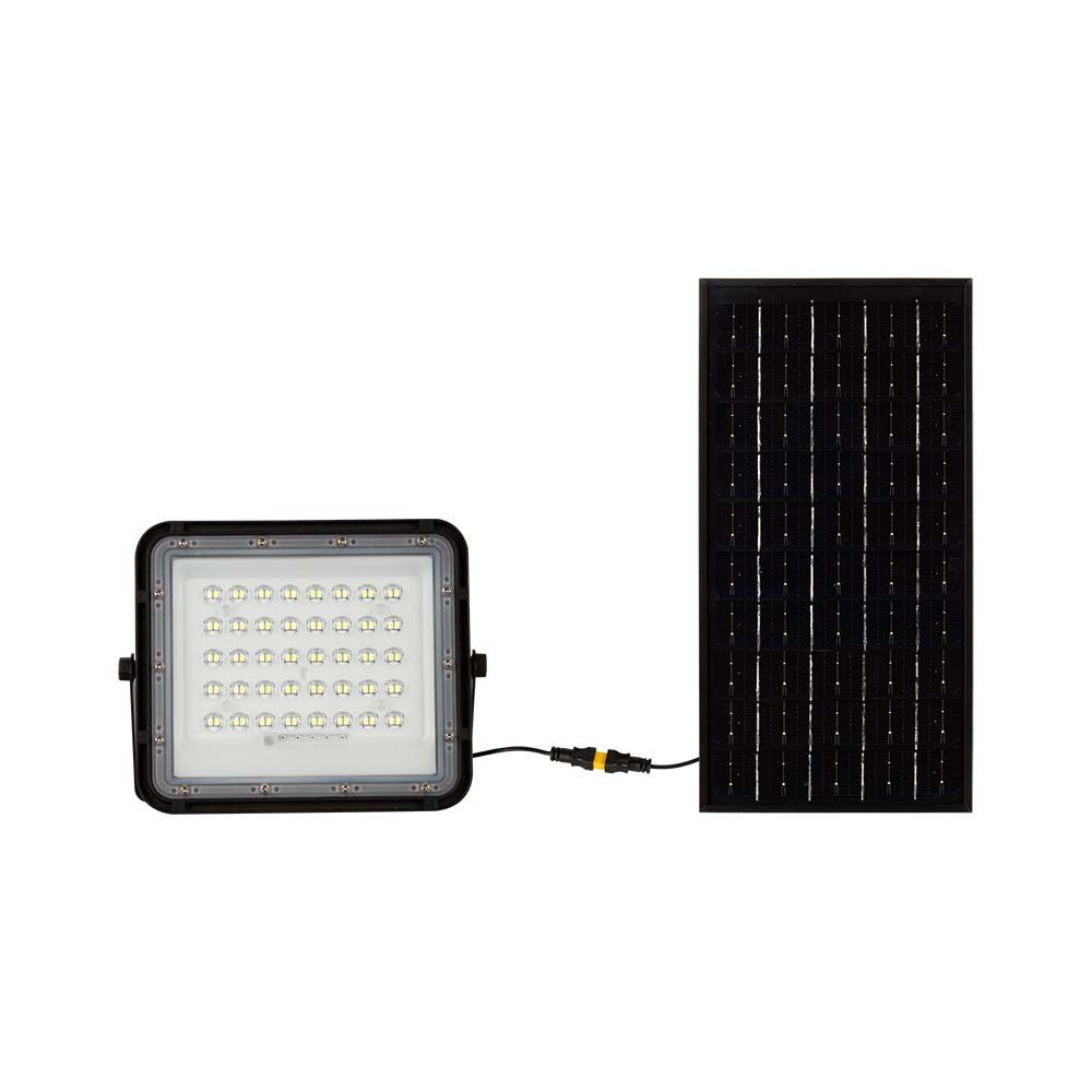 80w Solcelle Led Projektør Med Fjernbetjening 800lm, Ip65, 4000k, Sort, Inkl. 10w Solpanel Og Batteri Kulør : Neutral fra V-tac