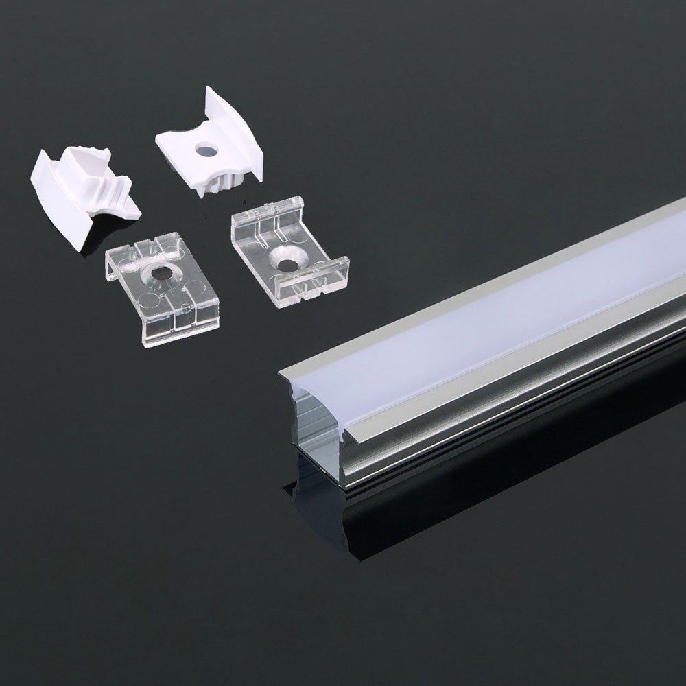 2m Indbygningsprofil I Aluminium Inkl. Mælkehvidt Cover, Endestykker Og Klips, Sølv, Til Led Strips fra V-tac