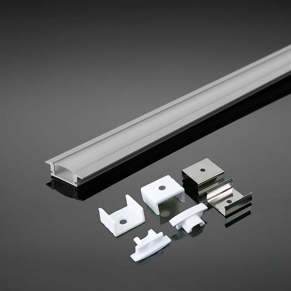 2m Indbygningsprofil I Aluminium, Hvid Inkl. Mælkehvidt Cover, Til 12mm Led Strip, 2000x24.7x7mm fra V-tac