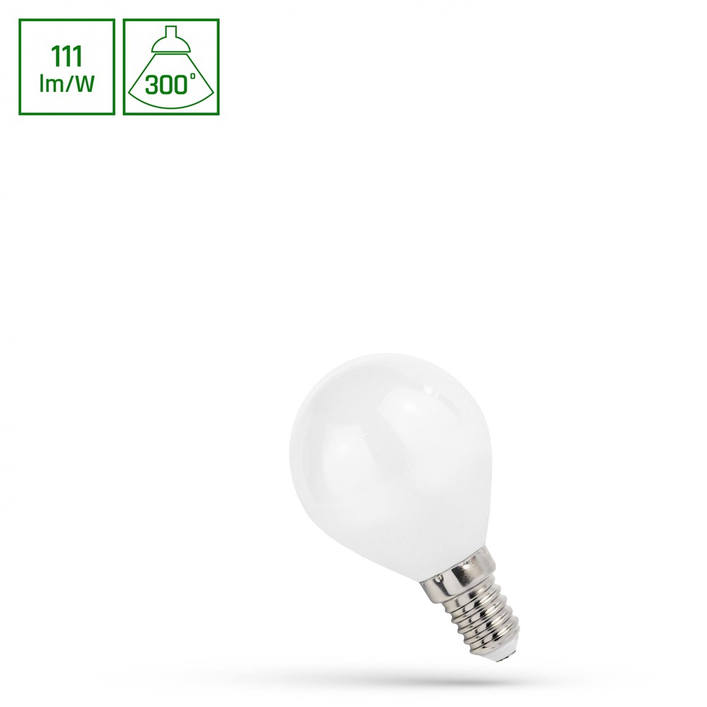 E14 5,5w Led Kronepære G45, Filament, Mat Glas, Varm Hvid, 300° fra Spectrum