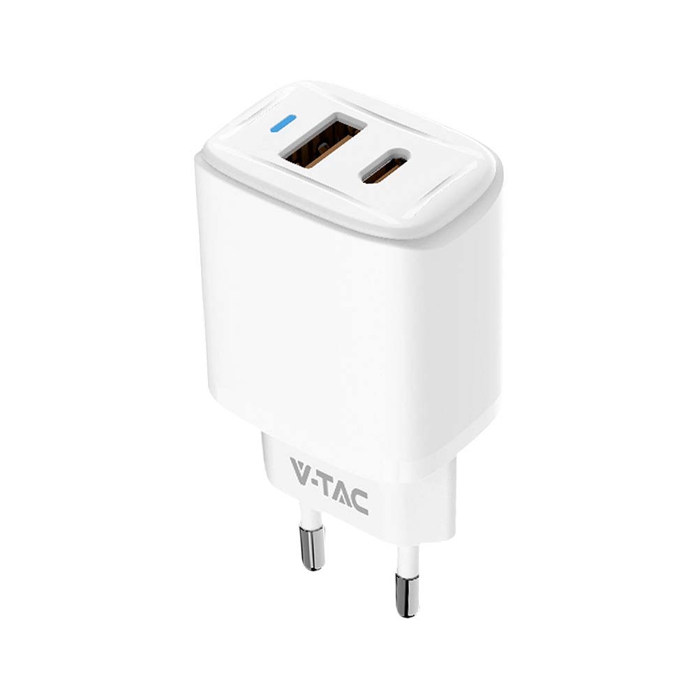 20w Travel Adapter Med Pd Og Qc Hvid, 1x Pd Port, 1x Qc Port fra V-tac
