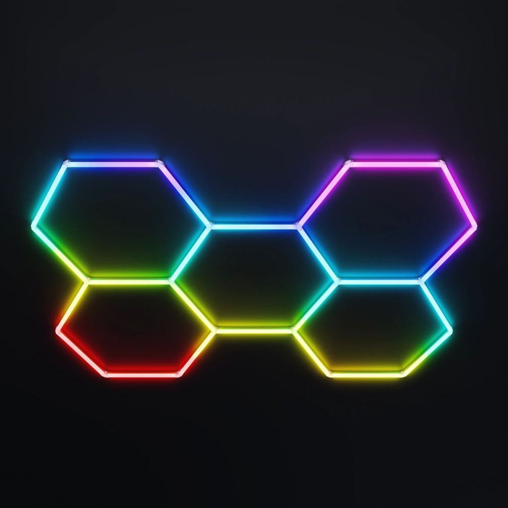 5 Stk. Hexagon Rgbic Komplet Sæt 80w   Inkl. Bluetooth Controller Og Strømforsyning   Kulør : Rgbic fra Ledlife