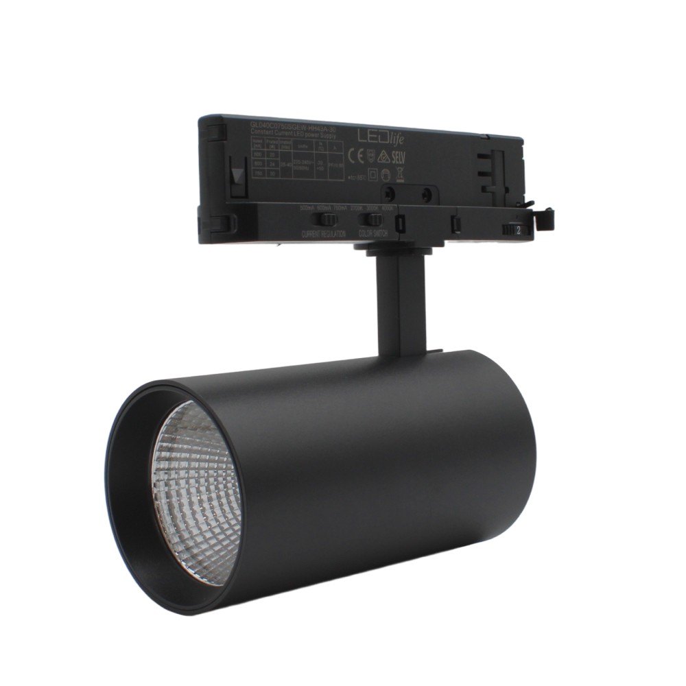 28w 3 Faset Ra90 Cct Justerbar Skinnespot 110lm W, Sort, Justerbar Cct + Lysstyrke, Flicker Free Dæmpbar : Dæmper Indbygget, Kulør : 3 I 1, Spredning : 36° fra Ledlife