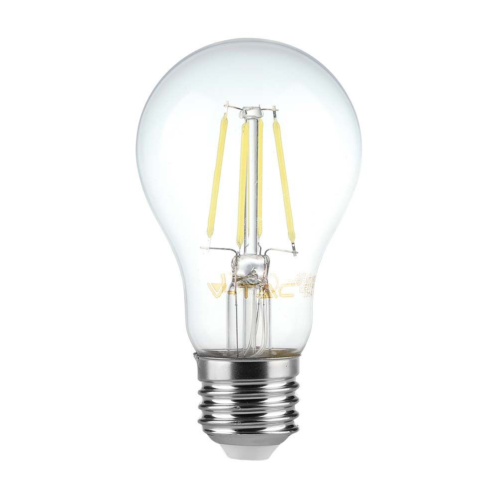 E27 6w Led Filament Pære A60, Klart Glas, 600lm, 3000k Kulør : Varm fra V-tac