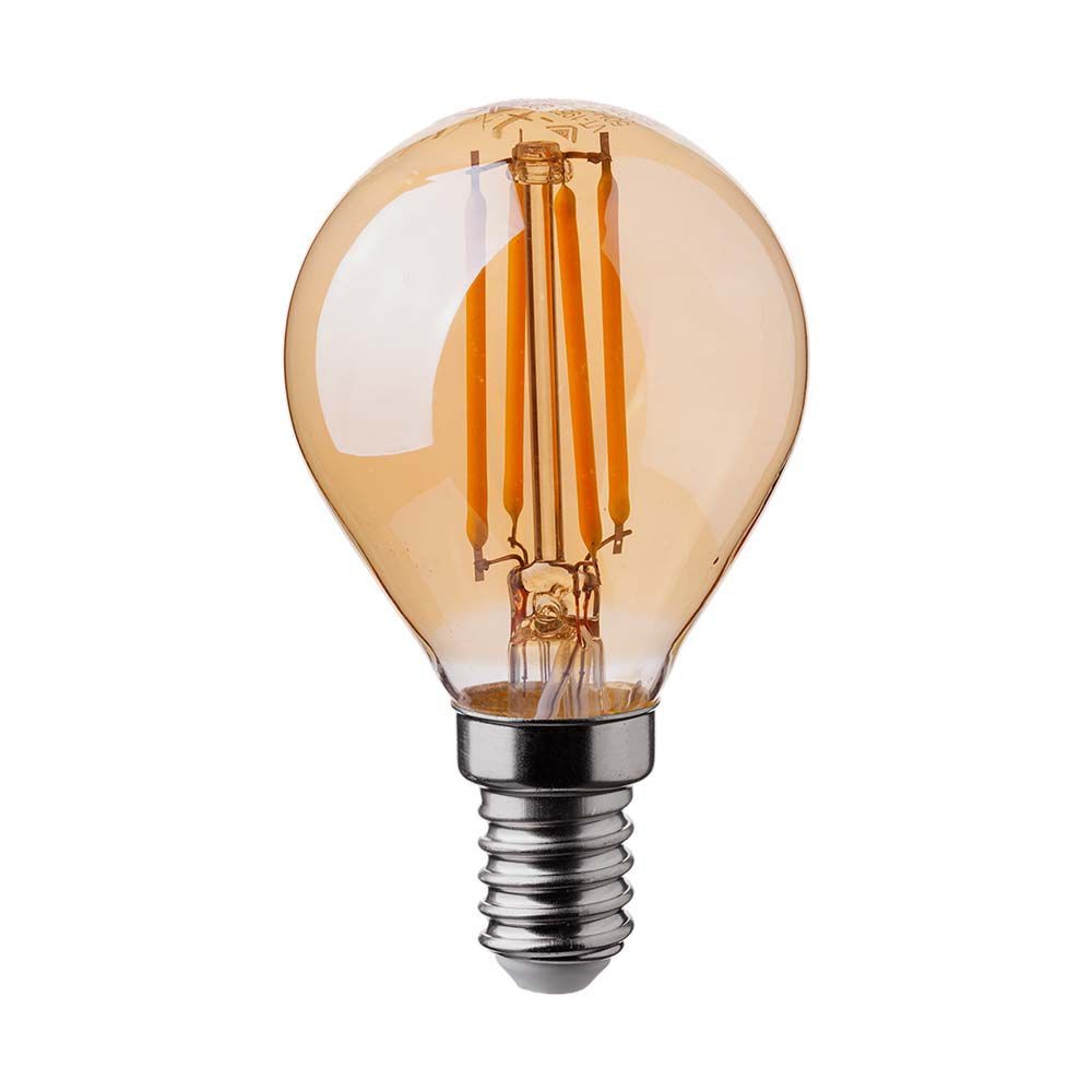E14 4w Led Filament Pære P45, Amber Glas, 2200k, Kronepære Kulør : Ekstra Varm fra V-tac