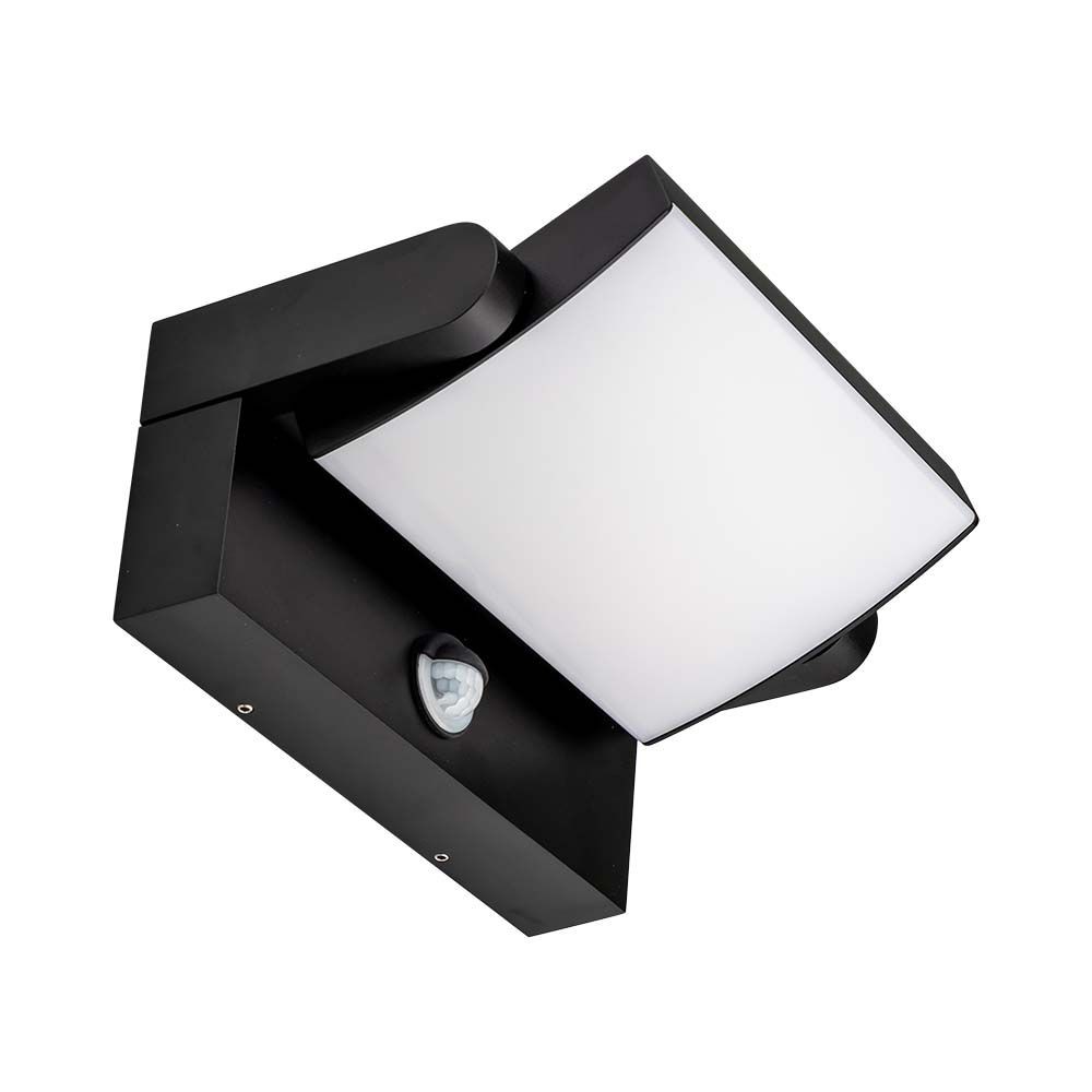17w Led Væglampe Med Sensor   Ip65, Sort, Pir Sensor, Inkl. Lyskilde   Kulør : Varm fra V-tac
