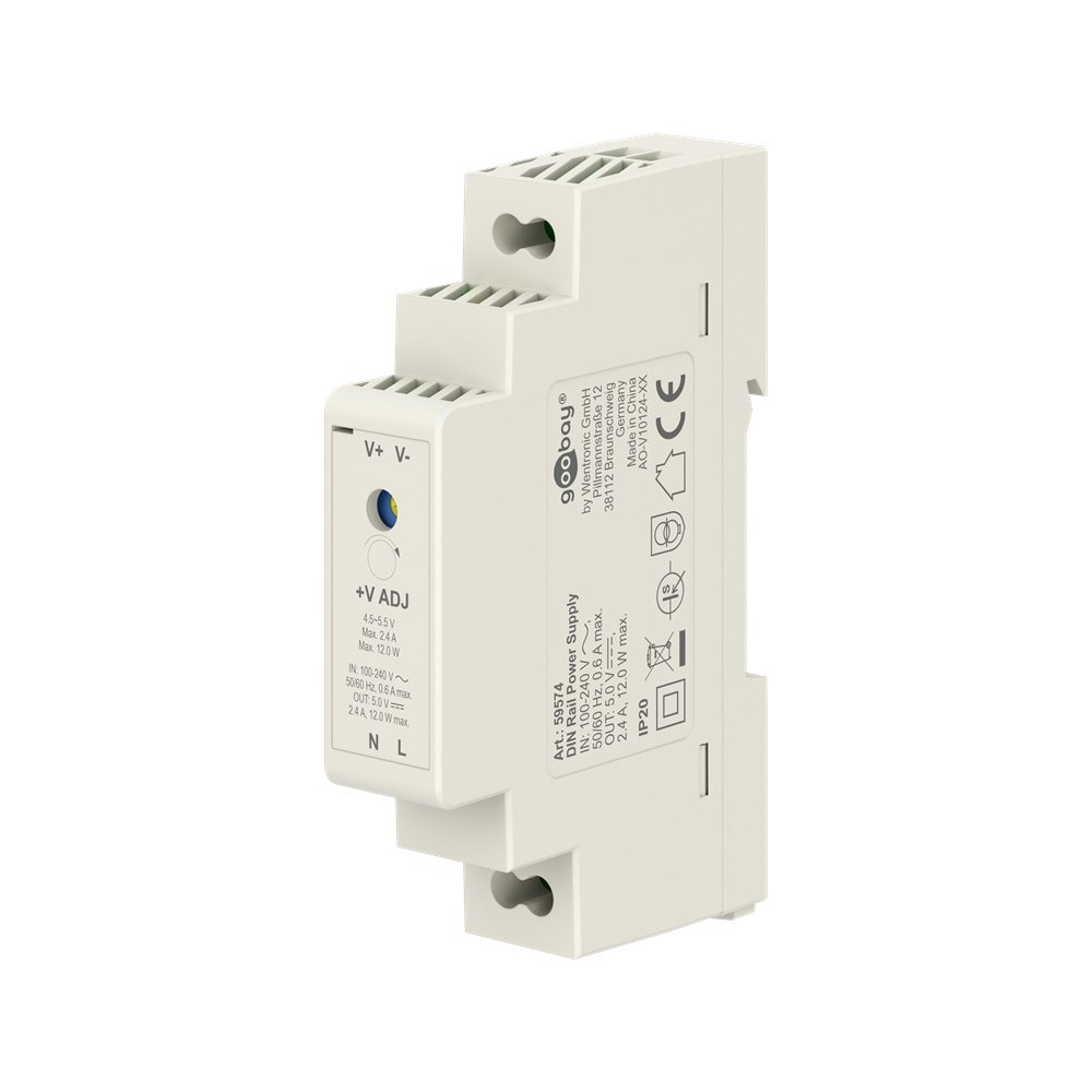 5v 12w Din Skinne Strømforsyning   5v Dc, 2,4a fra Goobay