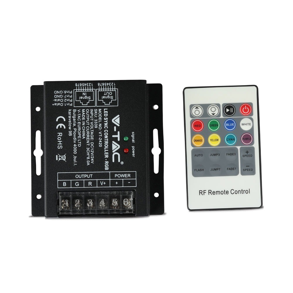 Rgb Led Controller Med 20 Knaps Rf Fjernbetjening 12v 24v, 3 Kanaler, Ip20, Til Rgb Strips fra V-tac