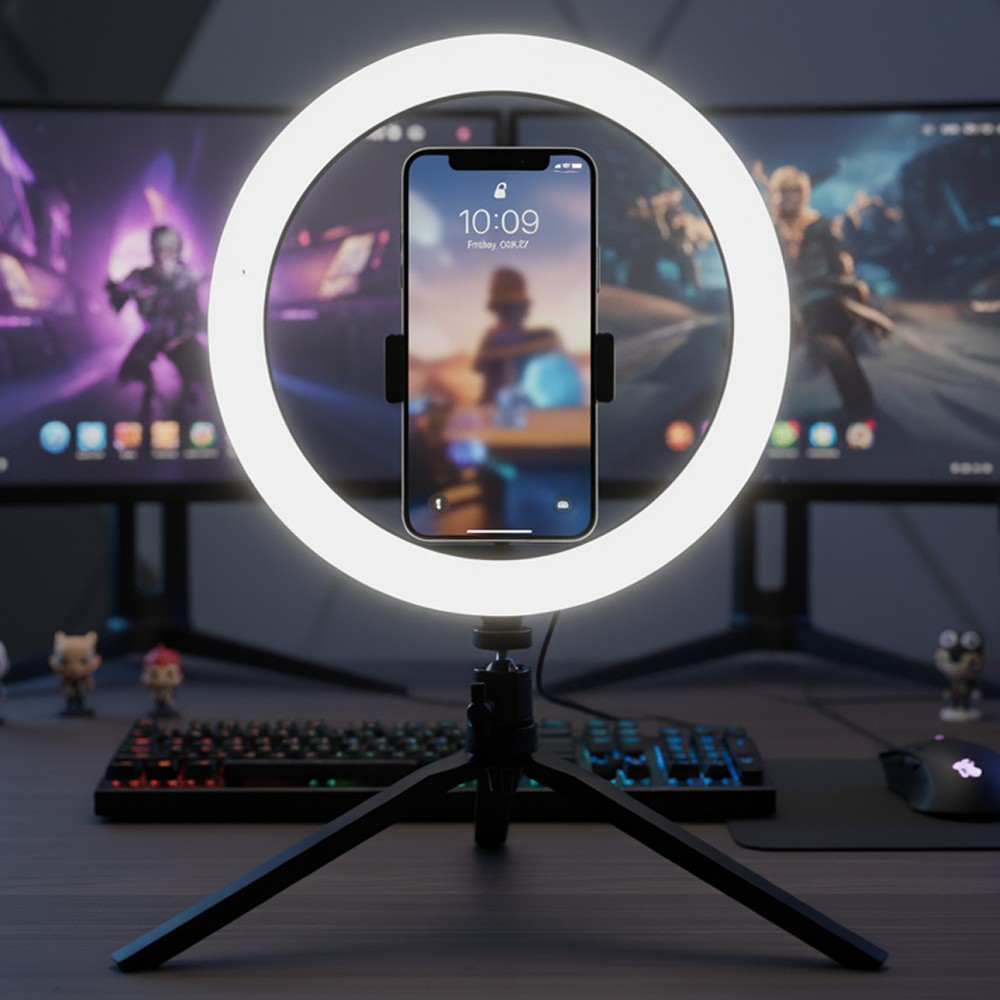 10w Led Ringlys   10 Tommer, Med Bordstativ, 3200k 5500k   Kulør : 3 I 1 fra V-tac