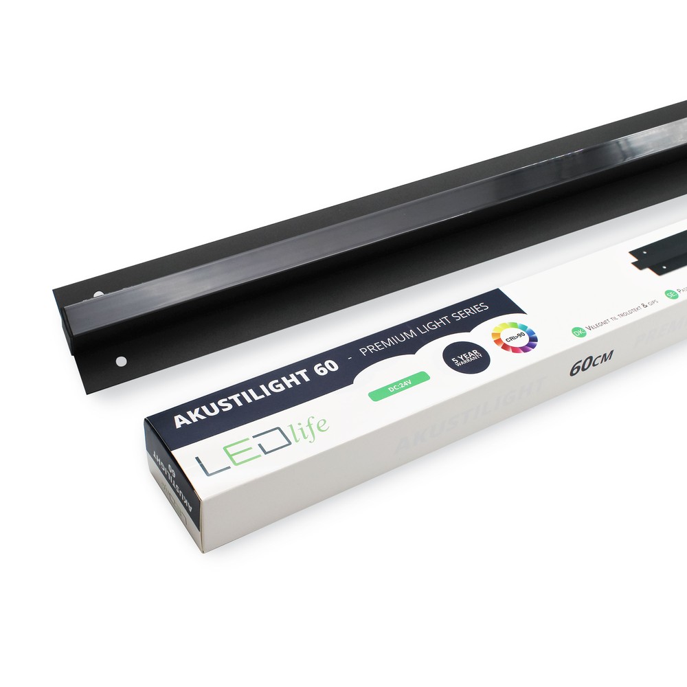 Led Sort Troldtekt Skinne 60 Cm 30w, Akustilight, Planforsænket, 24v Dæmpbar : Dæmpbar, Kulør : Varm fra Ledlife