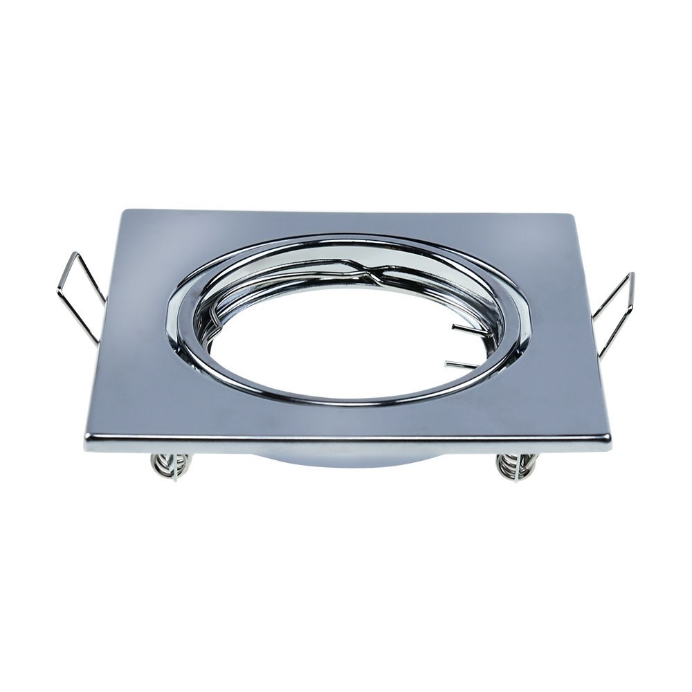 2 Stk. Gu10 Indbygningsspot Krom, Firkantet, Hul: 70x70 Mm, Mål: 82x82 Mm, Max 35w fra V-tac