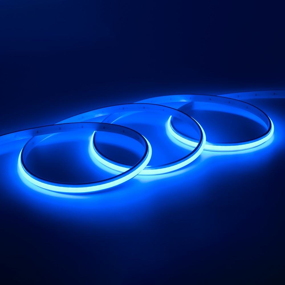 5m 9w M Blå Dot Free Cob Led Strip 24v Dc, Ip67, 240 Led M, 5 års Garanti fra Ledlife