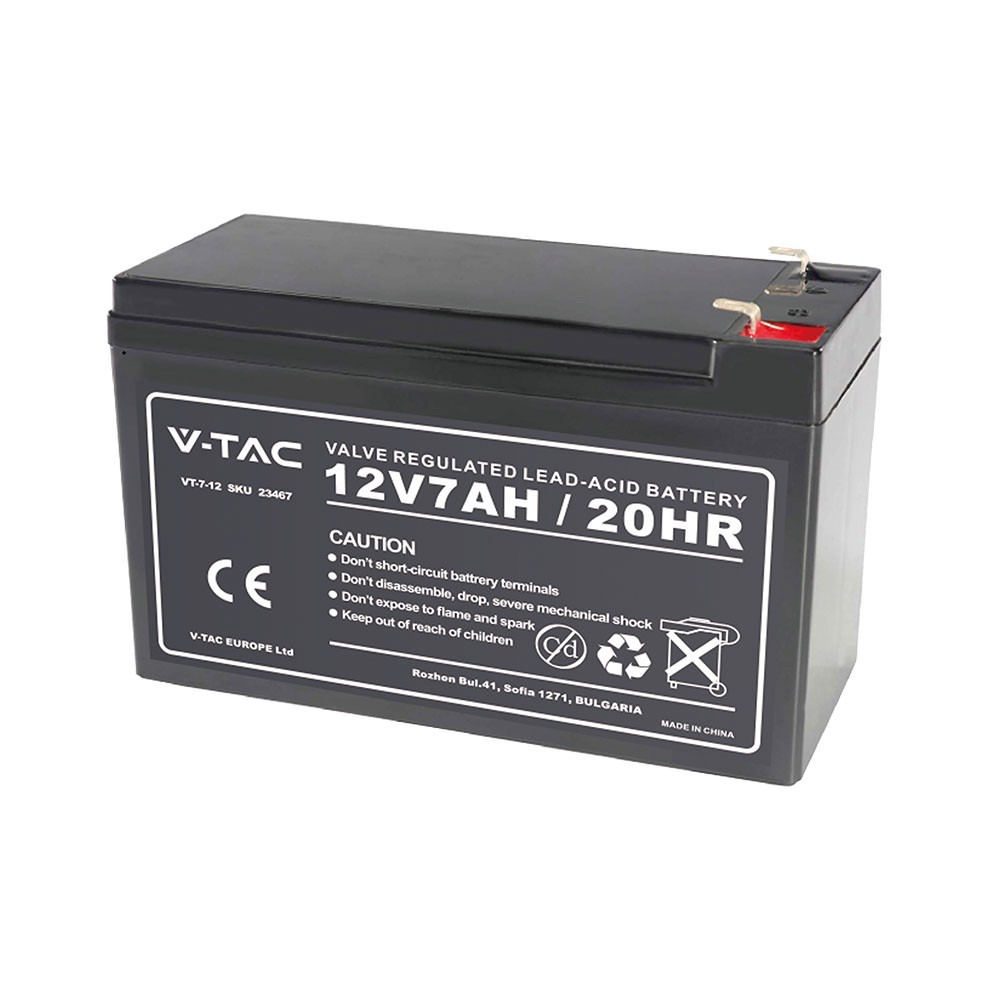 12v 7ah Blybatteri 151x65x100mm, Abs, Vrla Genopladeligt Batteri fra V-tac