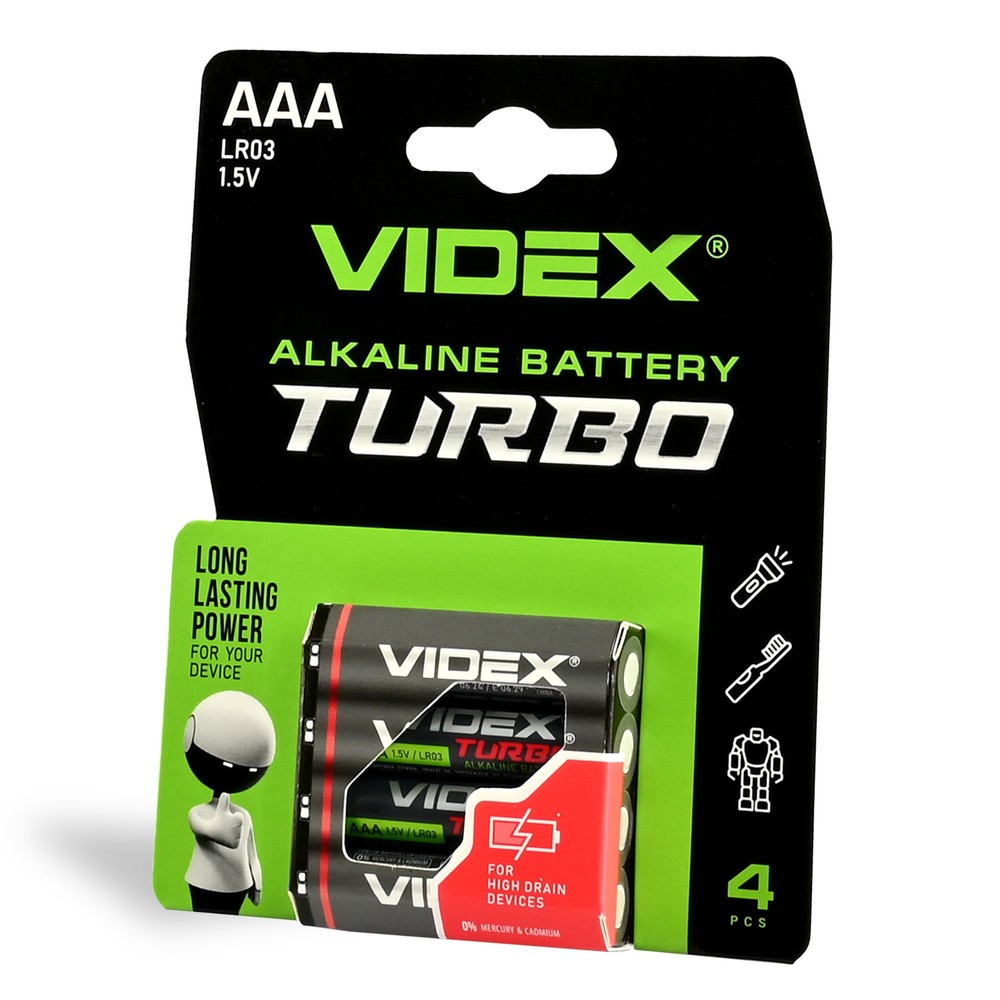 4 Stk. Lr03t Aaa Alkaline Batteri fra Videx