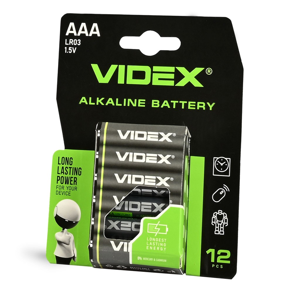 12 Stk Lr03 Aaa Alkaline Batteri fra Videx