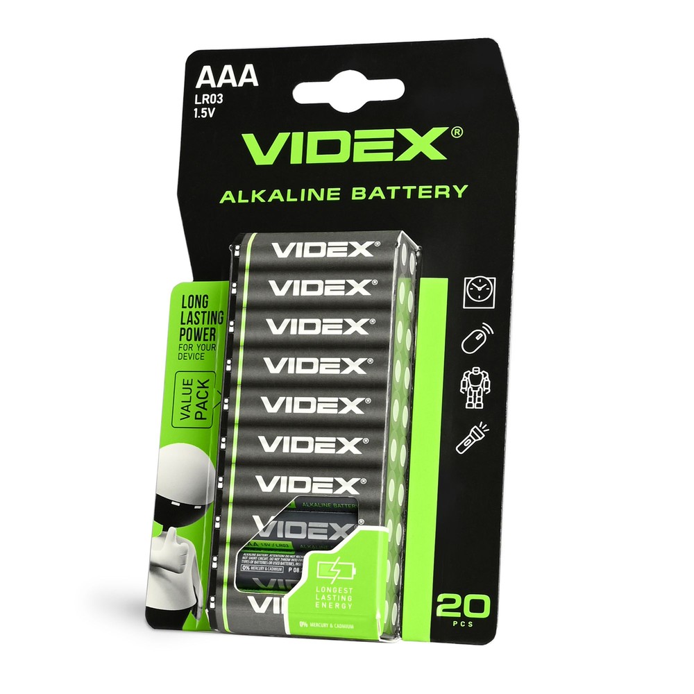 20 Stk Lr03 Aaa Alkaline Batteri fra Videx