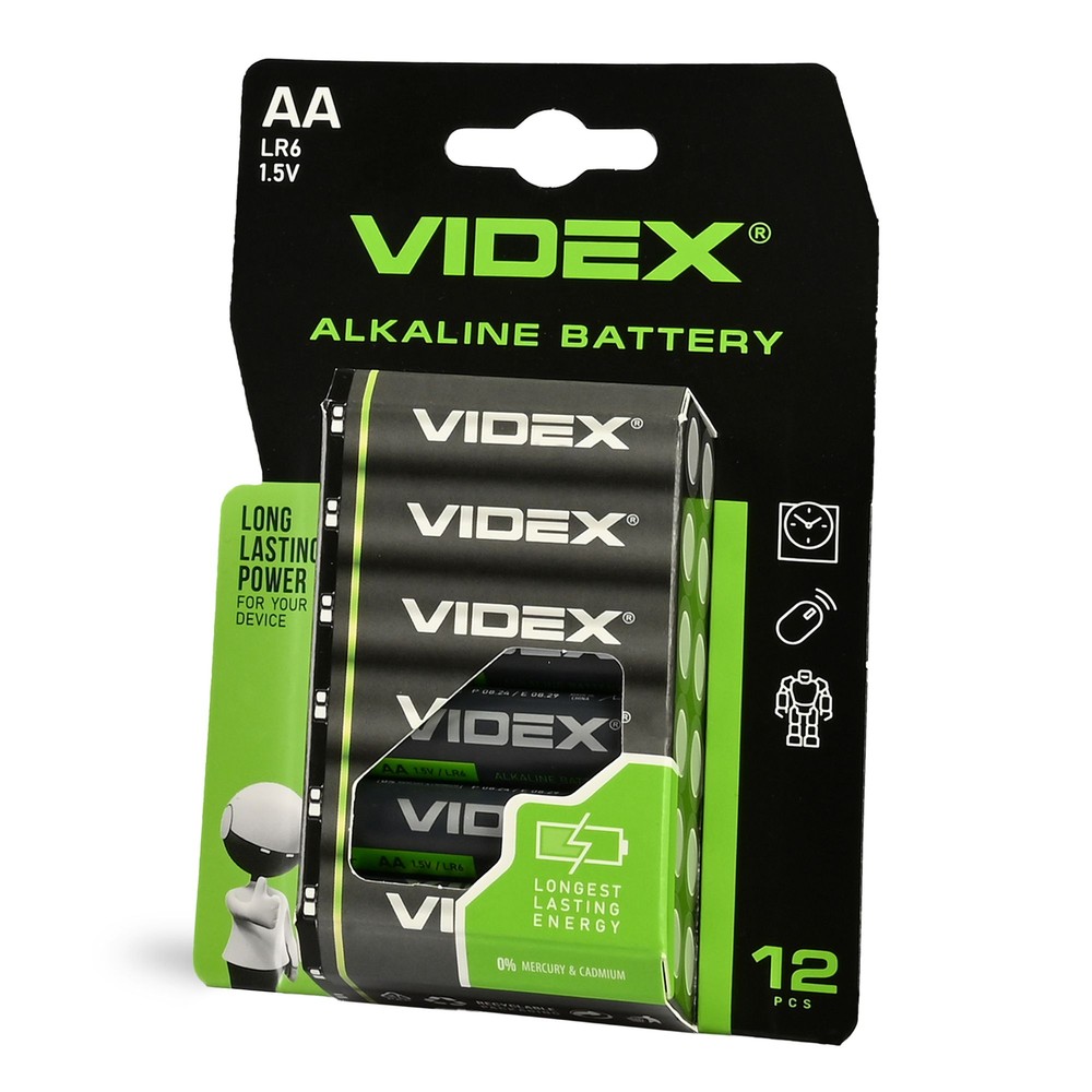 12 Stk Lr6 Aa Alkaline Batteri fra Videx
