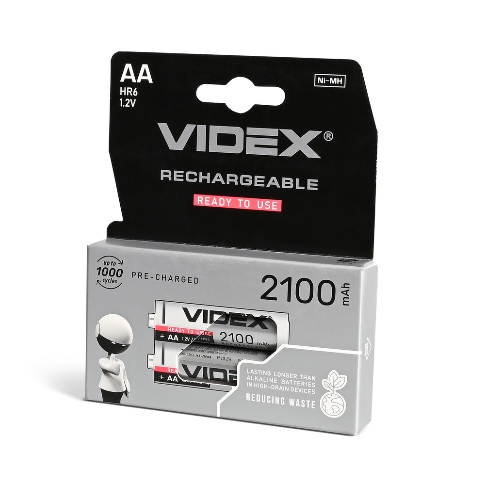 2 Stk. Aa Hr6 Genopladelig Batteri Ni Mh, 2100mah fra Videx