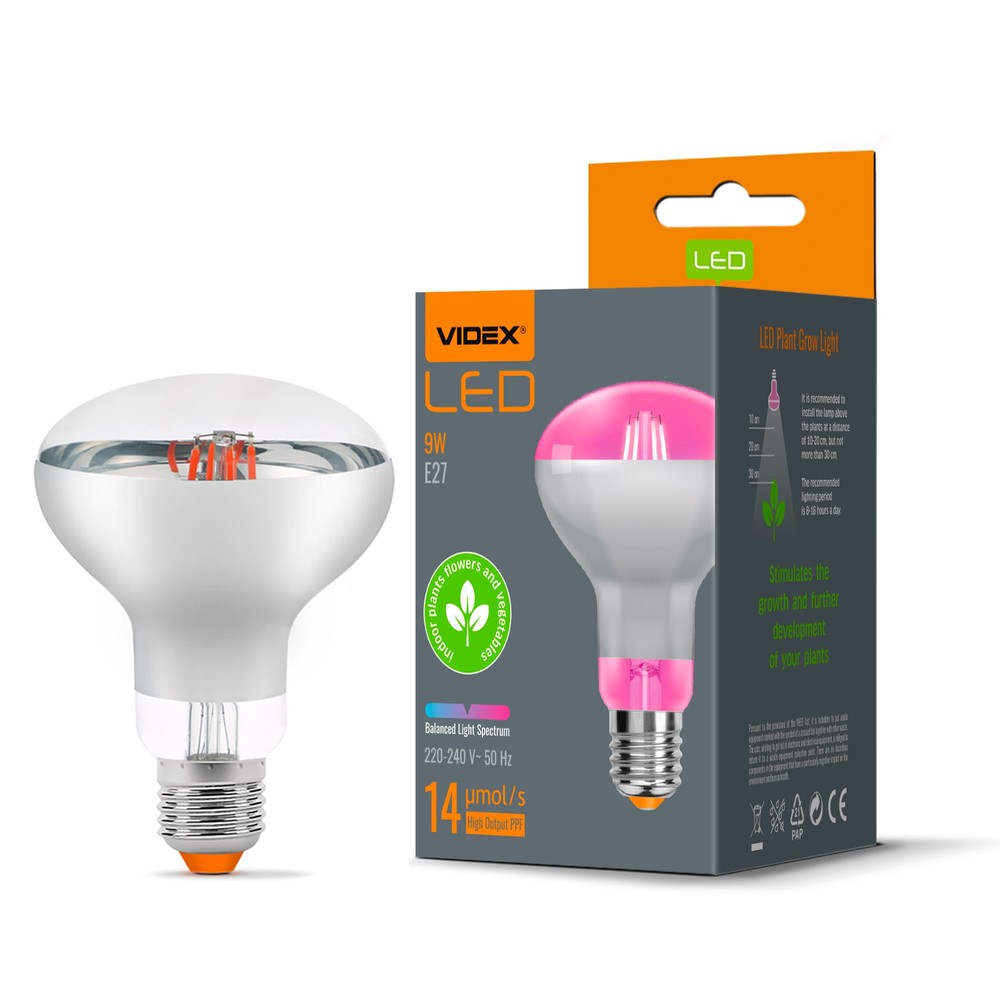 E27 9w Led Vækstpære Til Planter R80, 120°, 14 µmol S, Stimulerer Vækst fra Videx