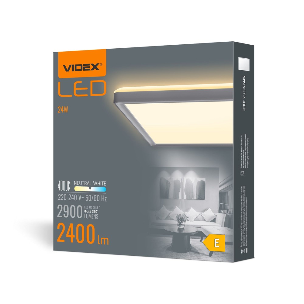 24w Led Loftslampe, Kvadratisk 2900lm, 4000k, 29x29cm, Hvid Kant, Ip20 Indendørs Kulør : Neutral fra Videx