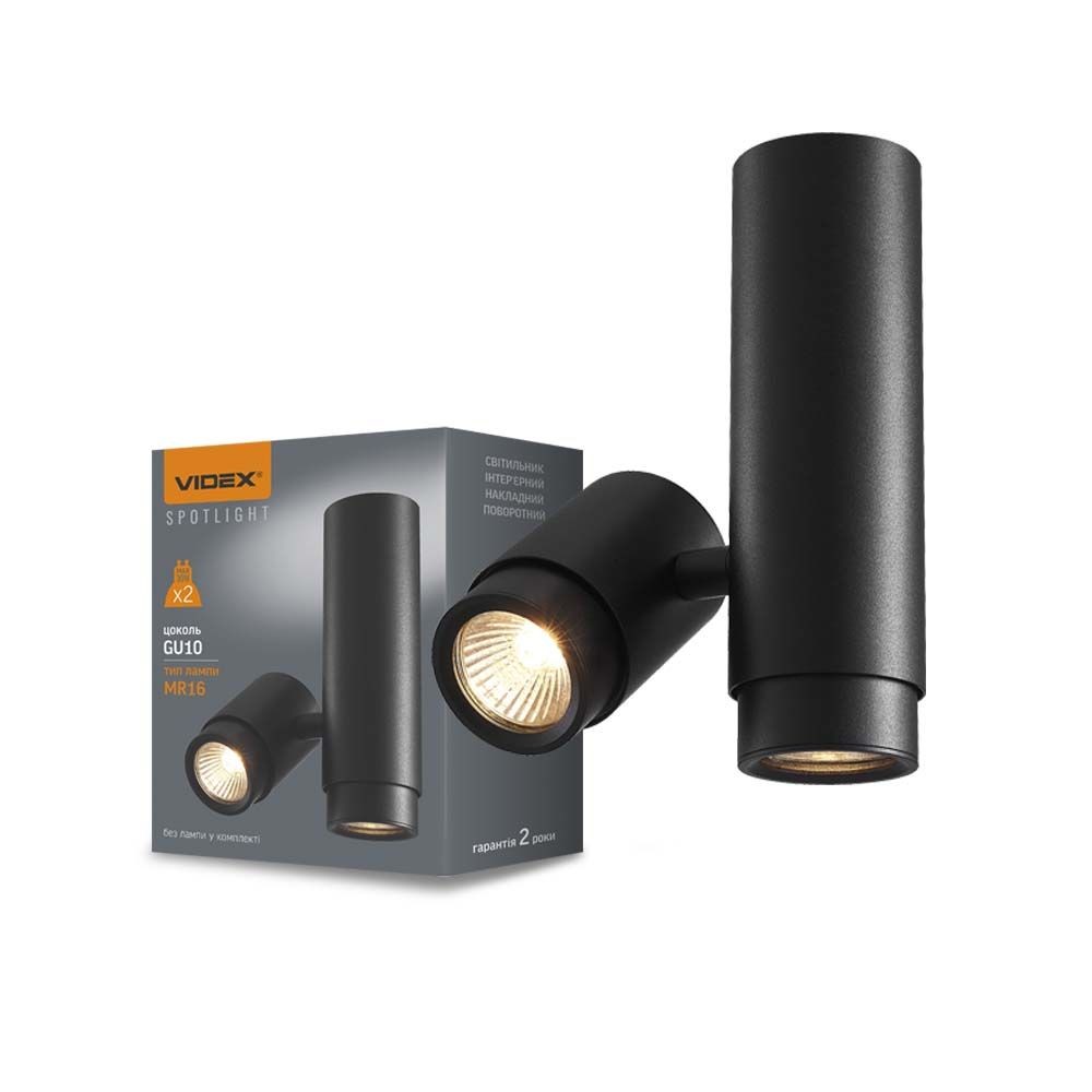 Dobbelt Gu10 Påbygningsspot, Drejbar Sort, Ip20 Indendørs, Aluminium, Uden Lyskilde fra Videx