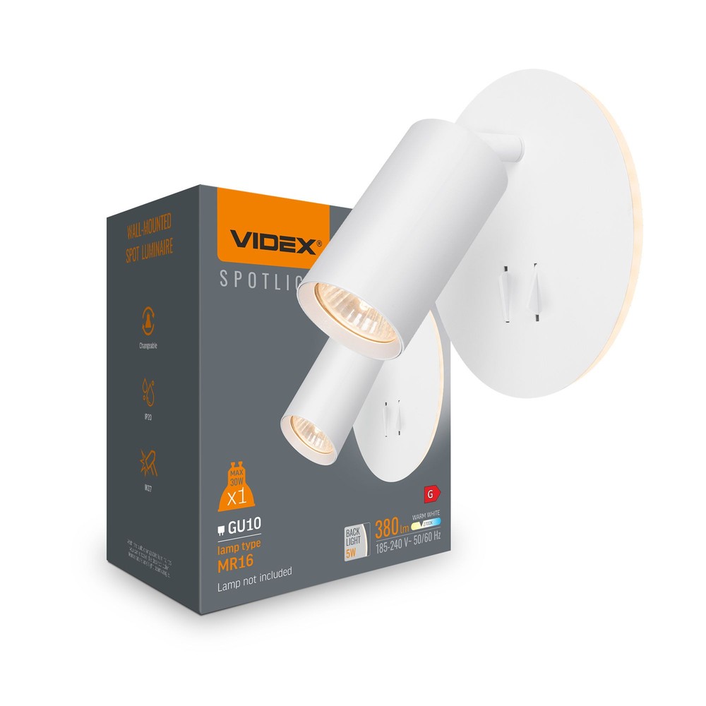 Gu10 Væglampe Med 5w Led Backlight Hvid, Inkl. 2 Afbrydere, Uden Gu10 Lyskilde Kulør : Varm fra Videx
