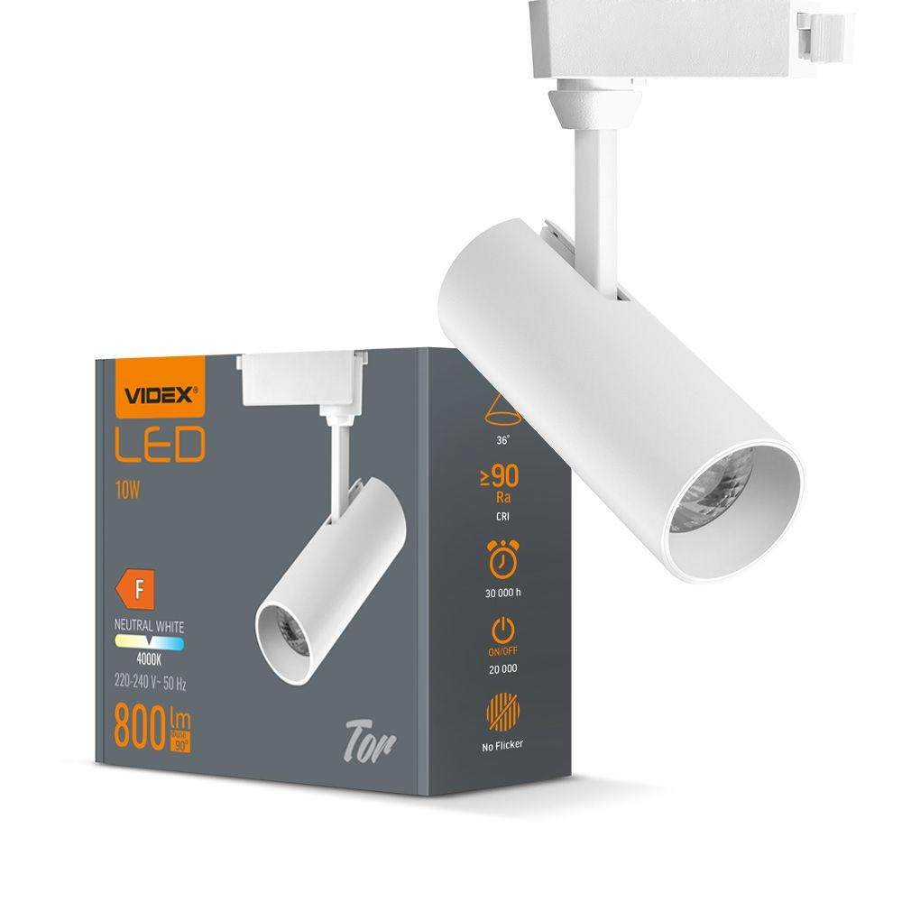 10w Hvid Skinnespot   800lm, 36 Grader, 4000k, Ip20 Indendørs   Kulør : Neutral fra Videx