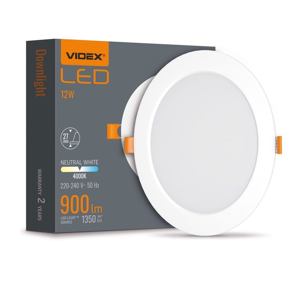 12w Led Indbygningspanel 1350lm, 4000k, 120 Grader, Rammeløst Design, Justerbar Montering Kulør : Neutral fra Videx