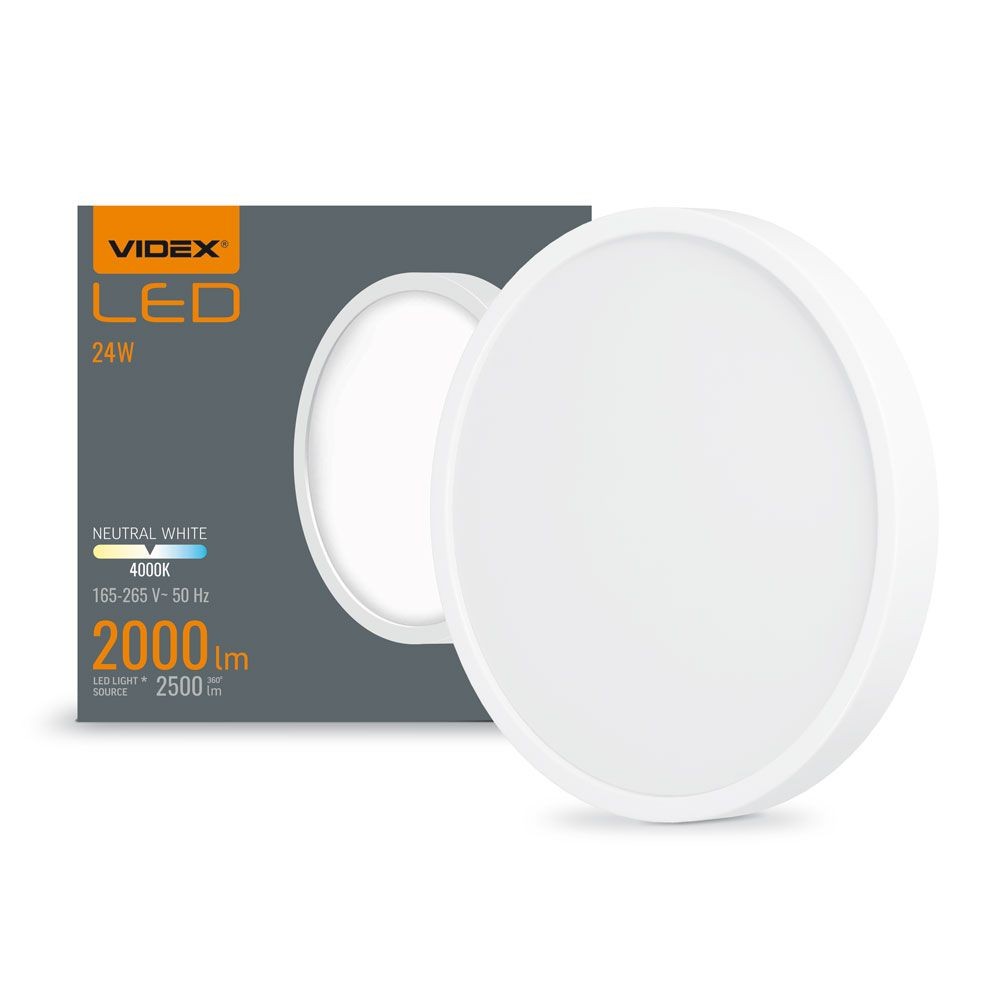 20w ø26,4cm Led Loftslampe 2000lm, 4000k, Hvid Kant, 170 Grader, Ip20 Indendørs Kulør : Neutral fra Videx