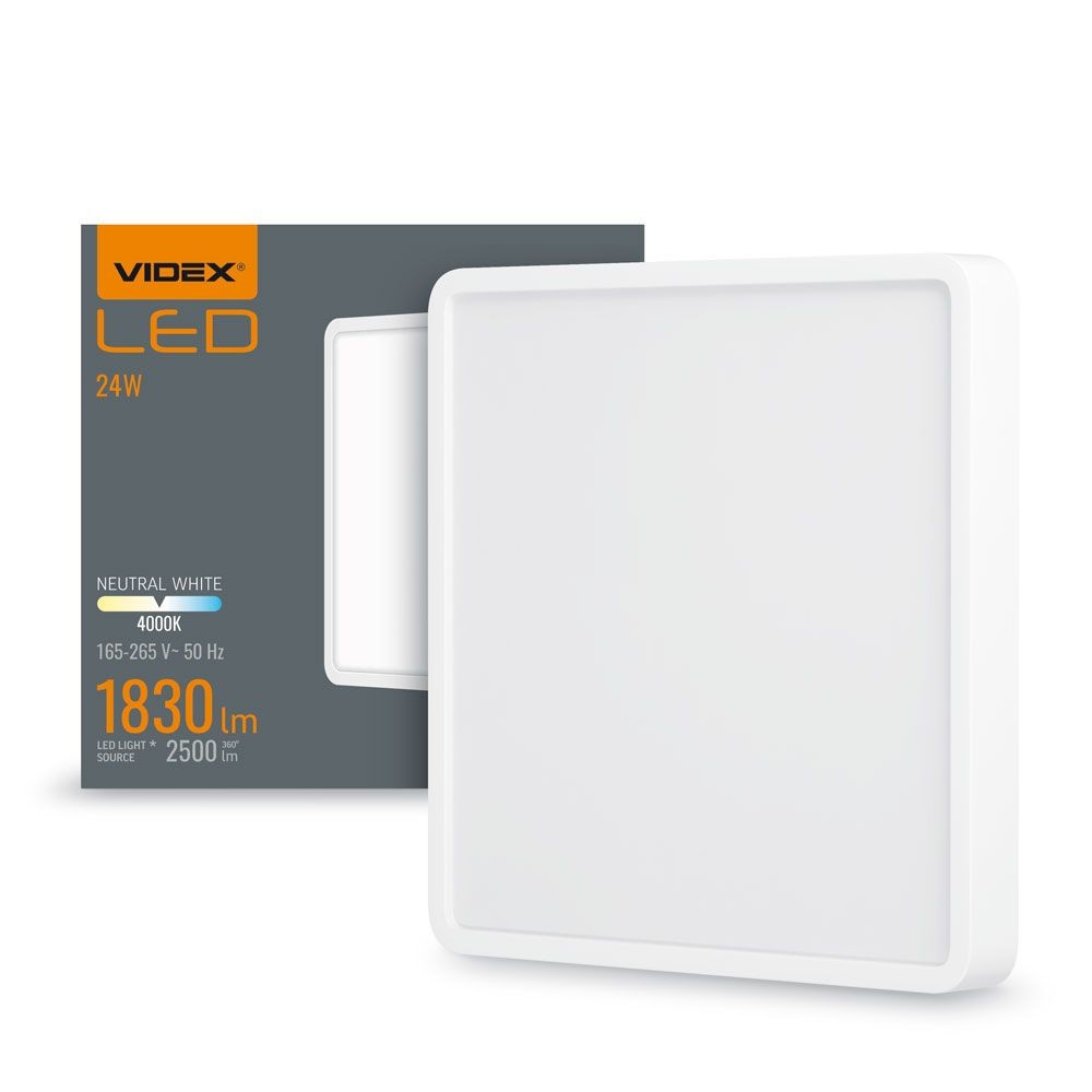24w Led Påbygningspanel, 4000k 2500lm, 19,2 X 19,2 Cm, Sort Kant, Ip20 Indendørs Kulør : Neutral fra Videx