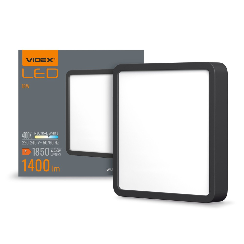 15w Led Påbygningspanel, 19,2x19,2cm   1400lm, 4000k, Sort Kant, Ip20 Indendørs   Kulør : Neutral fra Videx