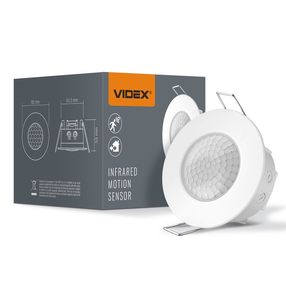 Pir Bevægelsessensor Og Skumringsrelæ 360 Grader, Ip65, 1200w, Hvid, Rækkevidde 8m, Inde Ude fra Videx
