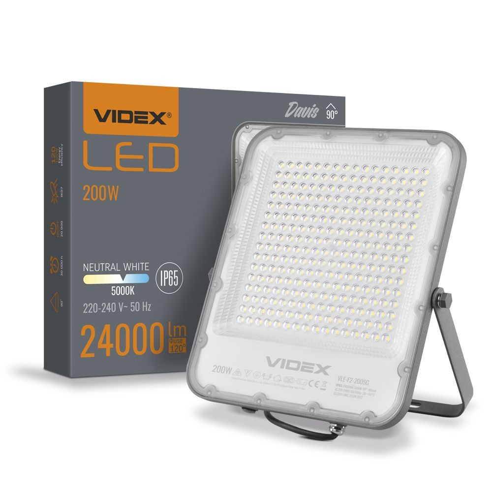 200w Led Projektør 150lm W, 30.000lm, Ip65, 5000k, Grå Kabinet Kulør : Neutral fra Videx