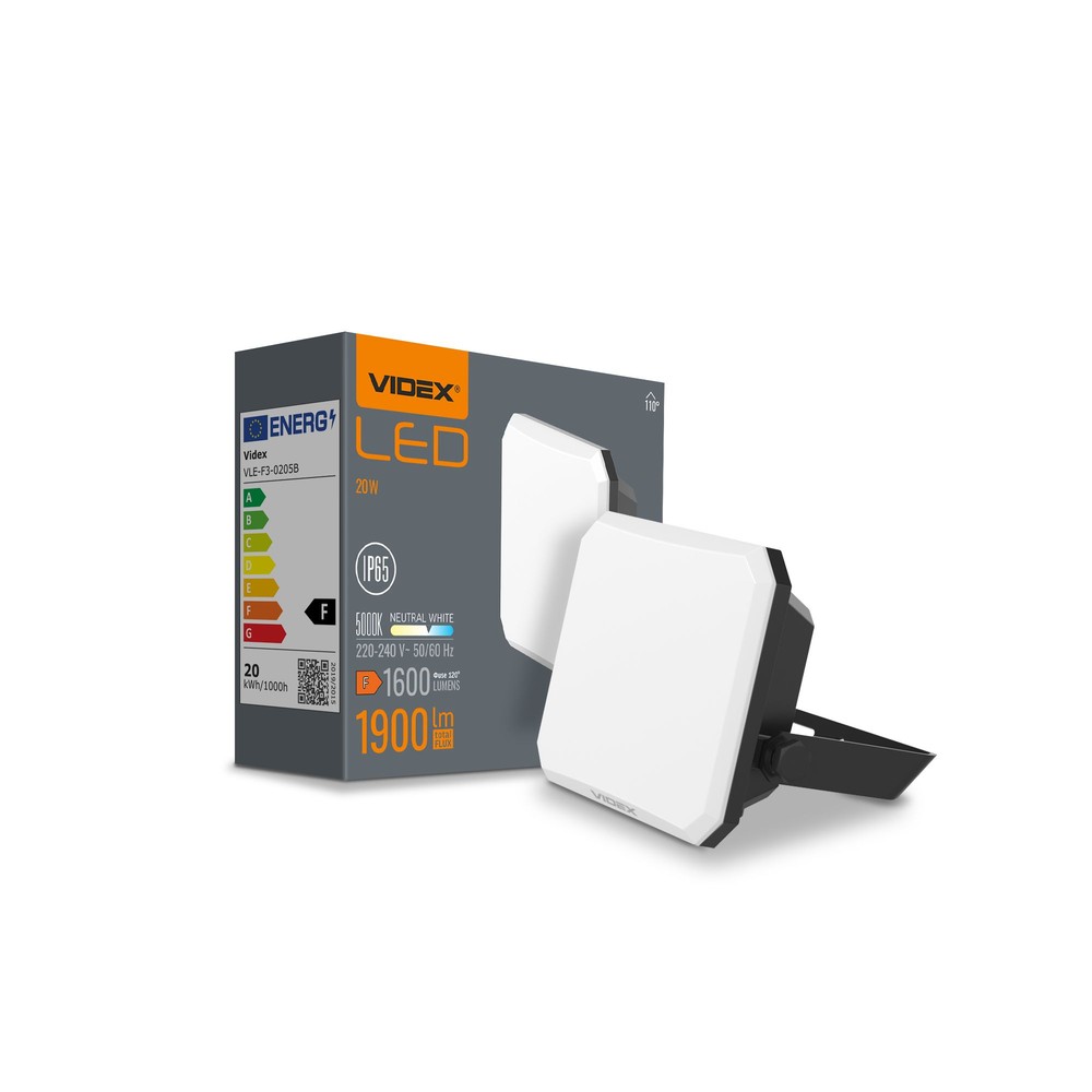 20w Led Projektør   1900lm, Ip65, Sort, Udendørs, 5000k   Kulør : Neutral fra Videx
