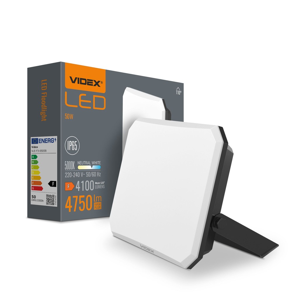50w Led Projektør 4100lm, Ip65, Sort, Udendørs, 5000k Neutral Hvid Kulør : Neutral fra Videx