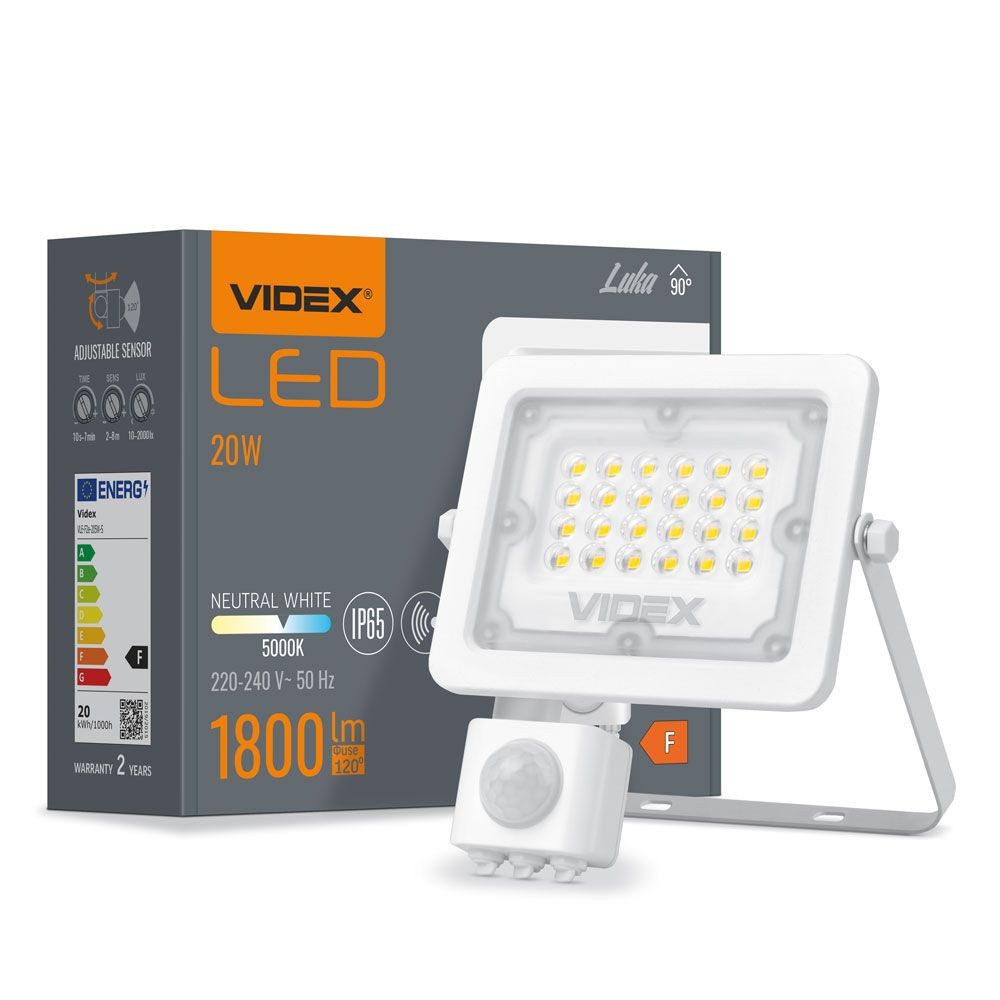 20w Led Projektør Med Sensor 6500lm, Ip65, Ik07, Grå, Udendørs Kulør : Neutral fra Videx