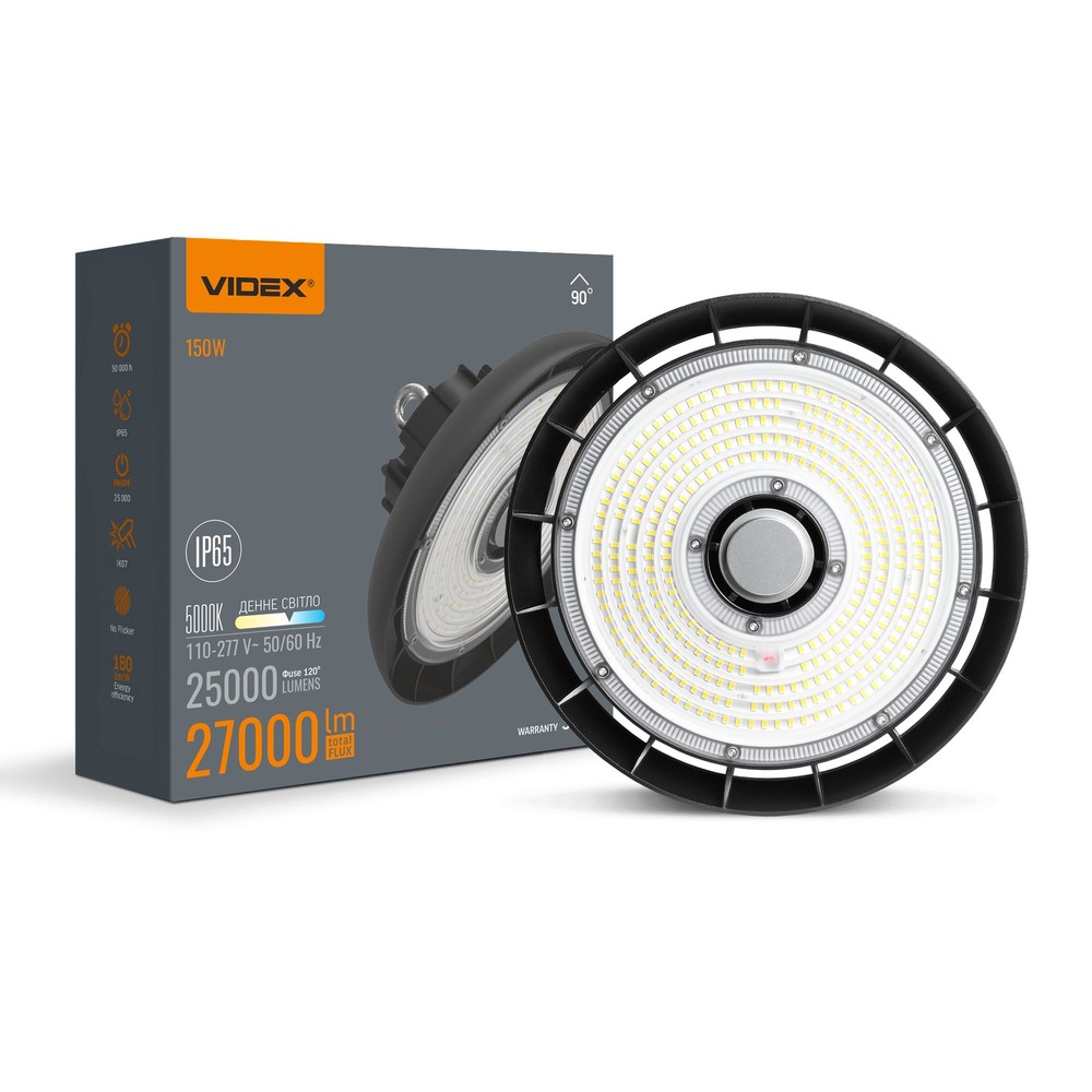 150w Led High Bay, 166lm W 5000k, Ip65, Sort Kulør : Neutral fra Videx