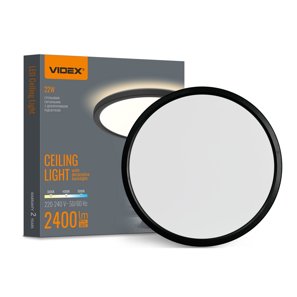 22w Led Loft Væglampe Med Baglys   Ip54, Sort, Cct Justerbar, ø29,3cm, 2400lm   Kulør : Neutral fra Videx