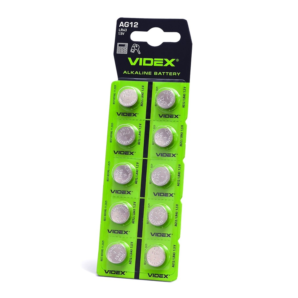 10 Stk. Ag12 Lr43   Alkaline Batteri fra Videx