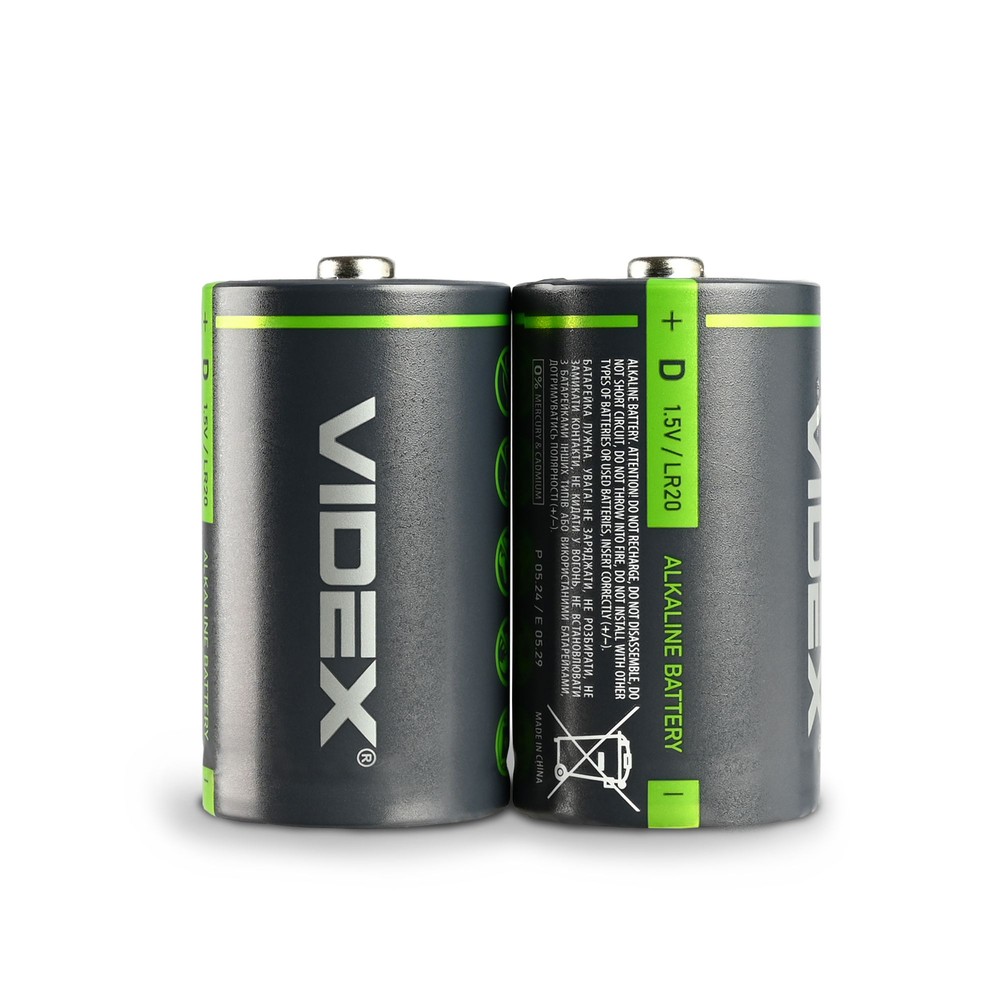 2 Stk Lr20 D Alkaline Batteri fra Videx