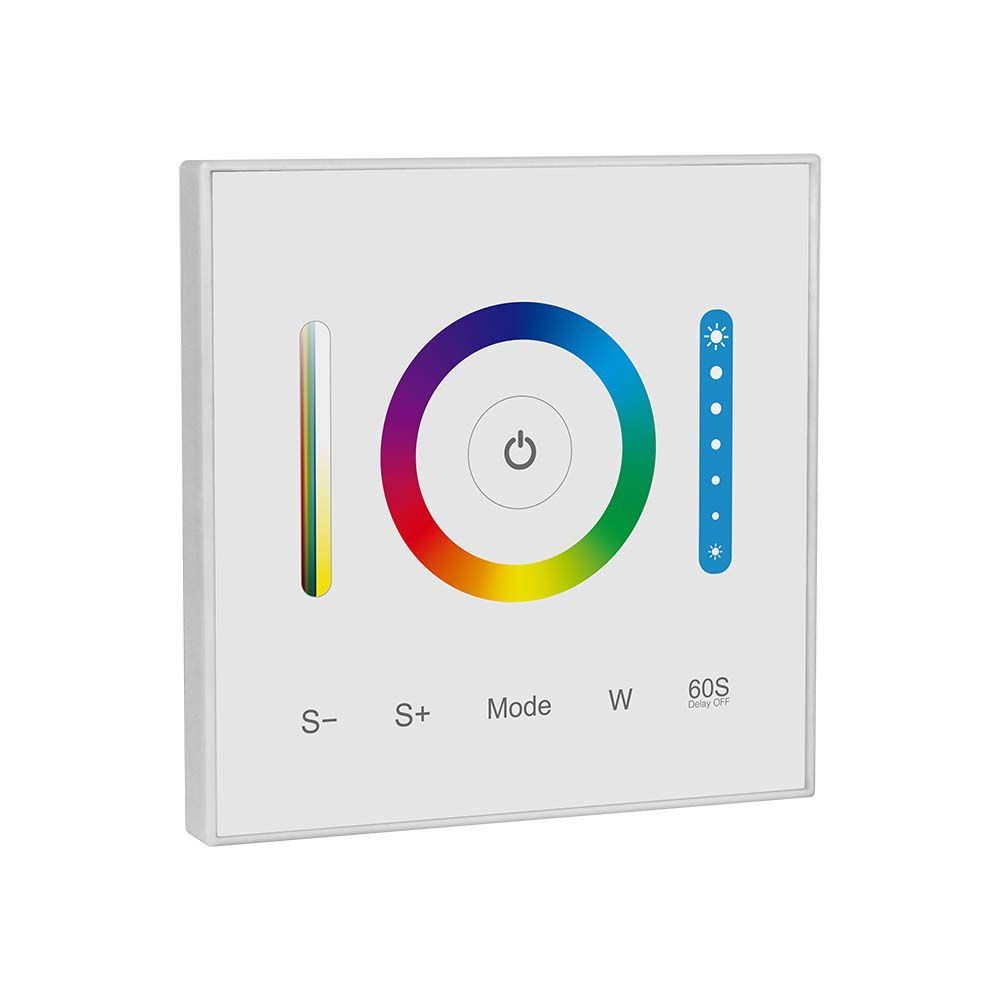3 I 1 Vægcontroller Til Rgb Rgbw Rgb+cct 12v 24v, Rf 2.4ghz, 86x86mm, Hvid, Touch Panel fra V-tac