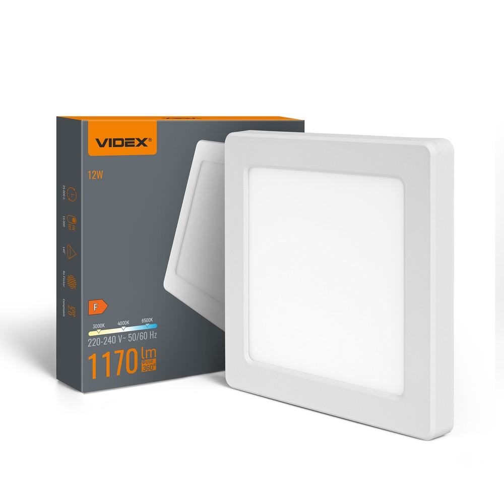 12w Led Indbygningspanel Loftlampe 1170lm, 3cct, 16,7x16,7cm, Hvid Kant, Til Indbygning Eller Påbygning Kulør : Neutral fra Videx