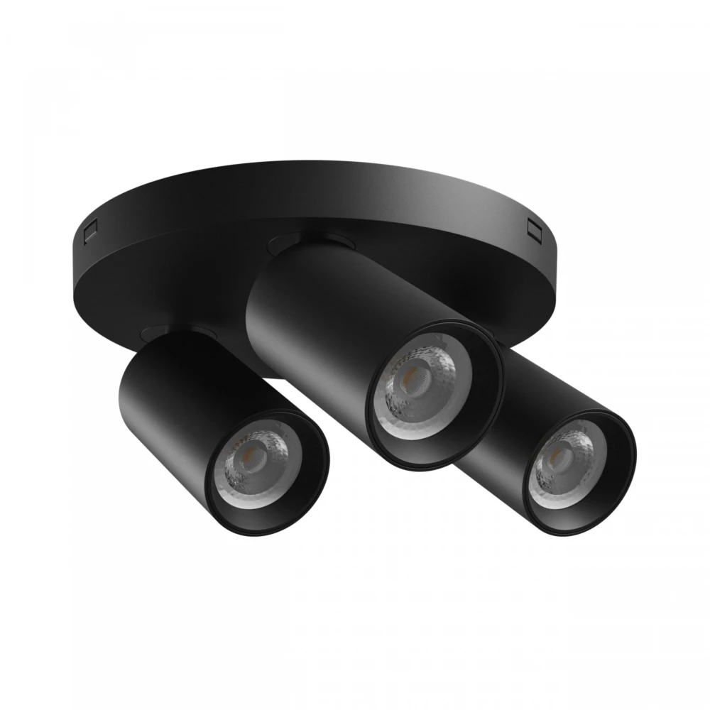 Rund Loftlampe Med 3 Spots, Gu10   Sort, ø22cm, Ip20 Indendørs, Uden Lyskilde fra Spectrum