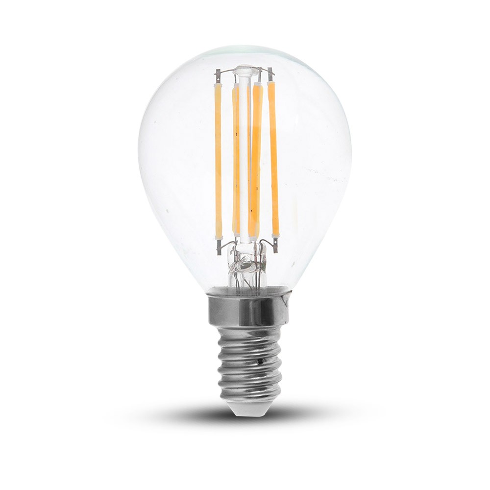 E14 6w Filament Led Kronepære P45, 600lm, Klart Glas, Samsung Led Chip Kulør : Varm fra V-tac